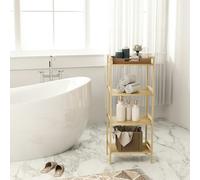 Homcom 4-tier Bamboo Bathroom Storage Shelf With Adjustable Rack, Natural, Brown