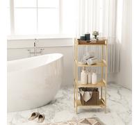 Homcom 4-tier Bamboo Bathroom Storage Shelf With Adjustable Rack, Natural, Brown