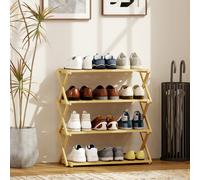 HOMCOM 4-Tier Bamboo Shoe Rack, Folding Shoe Shelf, Holds up to 12 Pairs