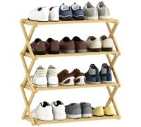 Homcom 4-Tier Bamboo Shoe Rack, Folding Shoe Shelf, Holds Up To 12 Pairs