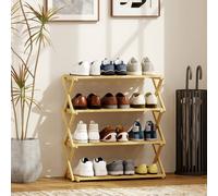 HOMCOM 4-Tier Bamboo Shoe Rack, Folding Shoe Shelf, Holds up to 12 Pairs