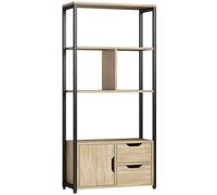 HOMCOM 4-Tier Bookcase, Bookshelf with 1 Cabinet and 2 Drawers for Living Room, Bedroom, Study, Natural Wood