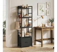 Homcom 4-Tier Bookshelf, Shelving Unit With Drawer, 8 Hooks, Black