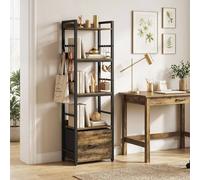 Homcom 4-Tier Bookshelf, Shelving Unit With Drawer, 8 Hooks In Brown Brown