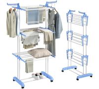 Homcom Foldable Clothes Drying Rack Steel Garment Dryer With Casters Blue