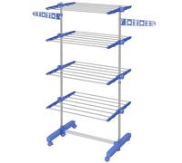 HOMCOM 4-Tier Clothes Airer, Stainless Steel Foldable Clothes Drying Rack with Wheels and Wings, Indoor and Outdoor, Easy Assembly, 142 x 55 x 172cm, Blue