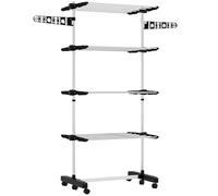 HOMCOM 4-Tier Clothes Airer, Stainless Steel Foldable Clothes Drying Rack with Wheels and Wings, Indoor and Outdoor, Easy Assembly, 142 x 55 x 172cm, Black