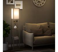 HOMCOM Floor Lamp Reading Lamp With 3 Tier Storage Shelf Oak, Brown