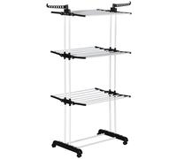 HOMCOM 4 Tier Foldable Clothes Airer Steel Drying Rack w/ Wheels Black 70kg