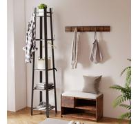 HOMCOM Industrial Coat Stand with 4 Storage Shelves and 8 Hooks Grey - Grey