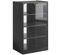 HOMCOM 4-Tier Hi-Fi Stand, Record Player Stand with Adjustable Shelves and Push-to-Open Glass Doors, Black Wood-Effect