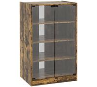 HOMCOM 4-Tier Hi-Fi Stand, Record Player Stand with Adjustable Shelves and Push-to-Open Glass Doors, Rustic Brown