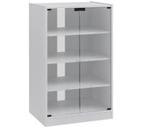 HOMCOM 4-Tier Hi-Fi Stand, Record Player Stand with Adjustable Shelves and Push-to-Open Glass Doors, White Wood-Effect