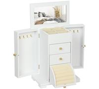 HOMCOM 4-Tier Jewellery Box with Mirror and 2 Drawers - White