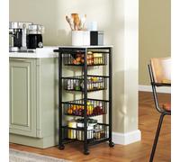 Homcom 4-Tier Kitchen Island On Wheels With 4 Pull-Out Baskets, Light Grey