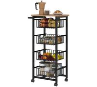 Homcom 4-Tier Kitchen Island On Wheels With 4 Pull-Out Baskets, Oak