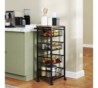 HOMCOM 4-Tier Kitchen Island on Wheels with 4 Pull-Out Baskets, Oak
