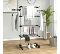 HOMCOM 4-Tier Large Clothes Airer Stainless Steel Clothes Drying Rack Black