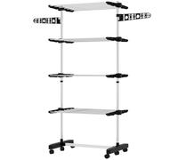 HOMCOM 4-Tier Clothes Airer Foldable with Wheels 142 x 55 x 172cm Black
