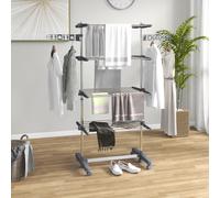 HOMCOM 4-Tier Large Clothes Airer Stainless Steel Clothes Drying Rack Grey
