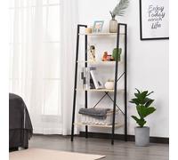 HOMCOM 4 Tier Ladder Shelf Unit Steel Frame Natural, Black