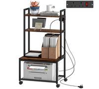 HOMCOM 4-Tier Printer Stand with Power Outlets, Mobile Printer Table with Wheels and Metal Frame for Home Office, Study, Rustic Brown