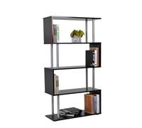 Homcom 4-Tier S-Shaped Bookcase | Black Room Divider Shelves
