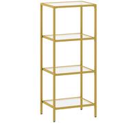 HOMCOM 4-Tier Shelving Unit, Glass Shelf, Vertical Storage Shelf for Living Room, Home Office, Bedroom, Bathroom, Gold Tone