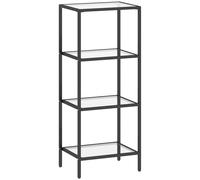HOMCOM 4-Tier Shelving Unit, Glass Shelf, Vertical Storage Shelf for Living Room, Home Office, Bedroom, Bathroom, Black