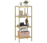 HOMCOM 4-Tier Shelving Unit Modern Glass Shelf 40 x 30 x 97 cm Gold Tone | Bookshelf, Storage Rack, Living Room, Home Office, Bedroom, Bathroom