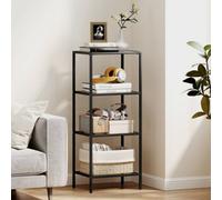 HOMCOM 4-Tier Shelving Unit Modern Glass Shelf Bookshelf for Home Black, Black