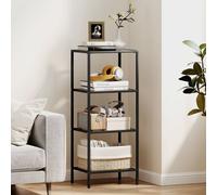 HOMCOM 4-Tier Shelving Unit Modern Glass Shelf Bookshelf for Home Black, Black