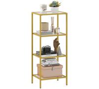 Homcom 4-Tier Shelving Unit Modern Glass Shelf Bookshelf For Home In Gold Gold