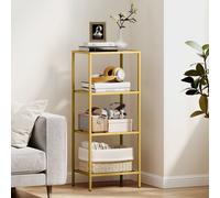 HOMCOM 4-Tier Shelving Unit Modern Glass Shelf Bookshelf for Home Gold Tone, Gold