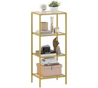 HOMCOM 4-Tier Shelving Unit, Modern Glass Shelf, Bookshelf, Storage Rack for Living Room, Home Office, Bedroom, Bathroom, 40 x 30 x 97 cm, Gold Tone