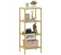 HOMCOM 4-Tier Shelving Unit, Modern Glass Shelf, Bookshelf, Storage Rack for Living Room, Home Office, Bedroom, Bathroom, 40 x 30 x 97 cm, Gold Tone Gold Tone