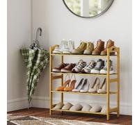 Homcom 4-Tier Shoe Rack, Bamboo Shoe Shelf Stand, Natural Wood Finish