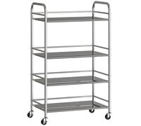 HOMCOM 4 Tier Stainless Steel Kitchen Storage Trolley with Adjustable Shelves - Silver