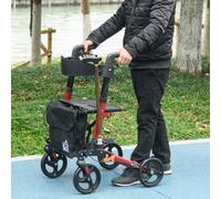 Homcom 4 Wheel Rollator Walker, Adjustable Mobility Walker With Bag, Red