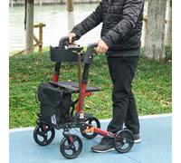 HOMCOM 4 Wheel Rollator with Seat and Back, Folding Mobility Walker with Carry Bag, Adjustable Height, Dual Brakes, Cane Holder, Lightweight Aluminium Walking Frame for Seniors and Disabled, Red