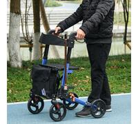 Homcom 4 Wheel Rollator Walker, Mobility Walker With Bag, Seat, Blue