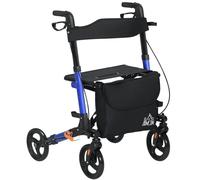 Homcom 4 Wheel Rollator Walker, Mobility Walker With Bag, Seat, Blue Blue