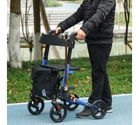 HOMCOM 4 Wheel Rollator With Seat And Back, Blue, Blue