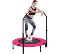 HOMCOM 40/45/48" Foldable Mini Trampoline Rebounder with Handle | Exercise Trampoline, U-Shaped Adjustable Foam Handle, for Home Workout, Indoor Outdoor Cardio Training, 150kg Capacity