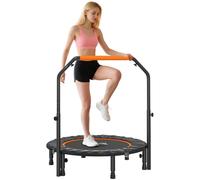 Homcom 40" Foldable Mini Fitness Trampoline W/ Adjustable Foam Handle Black And Orange, Orange