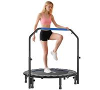 HOMCOM 40/45/48" Foldable Mini Trampoline Rebounder with Handle | Exercise Trampoline, U-Shaped Adjustable Foam Handle, for Home Workout, Indoor Outdoor Cardio Training, 150kg Capacity