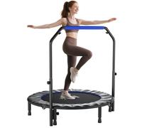 HOMCOM 40/45/48" Foldable Mini Trampoline Rebounder with Handle | Exercise Trampoline, U-Shaped Adjustable Foam Handle, for Home Workout, Indoor Outdoor Cardio Training, 150kg Capacity
