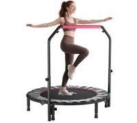 HOMCOM 40/45/48" Foldable Mini Trampoline Rebounder with Handle | Exercise Trampoline, U-Shaped Adjustable Foam Handle, for Home Workout, Indoor Outdoor Cardio Training, 150kg Capacity