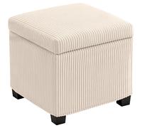 HOMCOM 40 cm Ottoman Storage Box with Removable Lid, Foot Rest - Beige - Corduroy (100% Polyester) - 40W x 40D x 40H cm