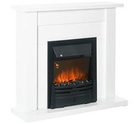 HOMCOM 40" Electric Firplace Suites & Mantelpiece w/LED Flames Remote Marble Stone Modern Curved Surround Intelligent Safe Tempered Glass Adjustable Thermal 1000W/2000W